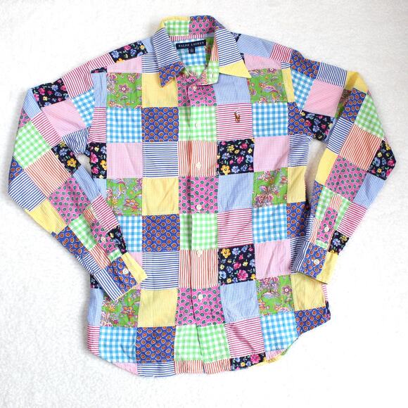 Vintage Polo Ralph Lauren Patchwork Shirt Women Size 2 Pink Blue Floral Quilt - Picture 1 of 7